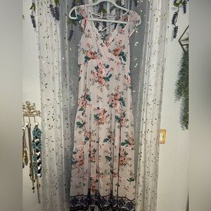 Floral Maxi Dress in Cream and Pink